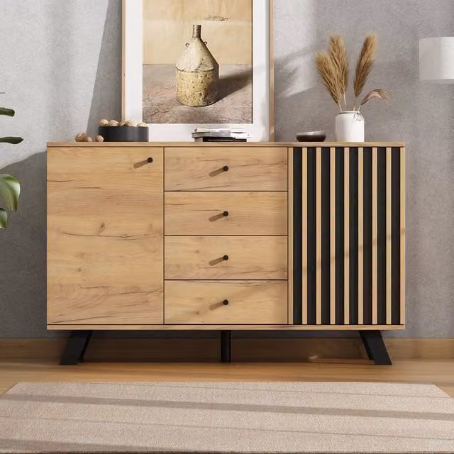 Merax Industrial Dark Oak Sideboard Storage Cabinet in Brown – 1