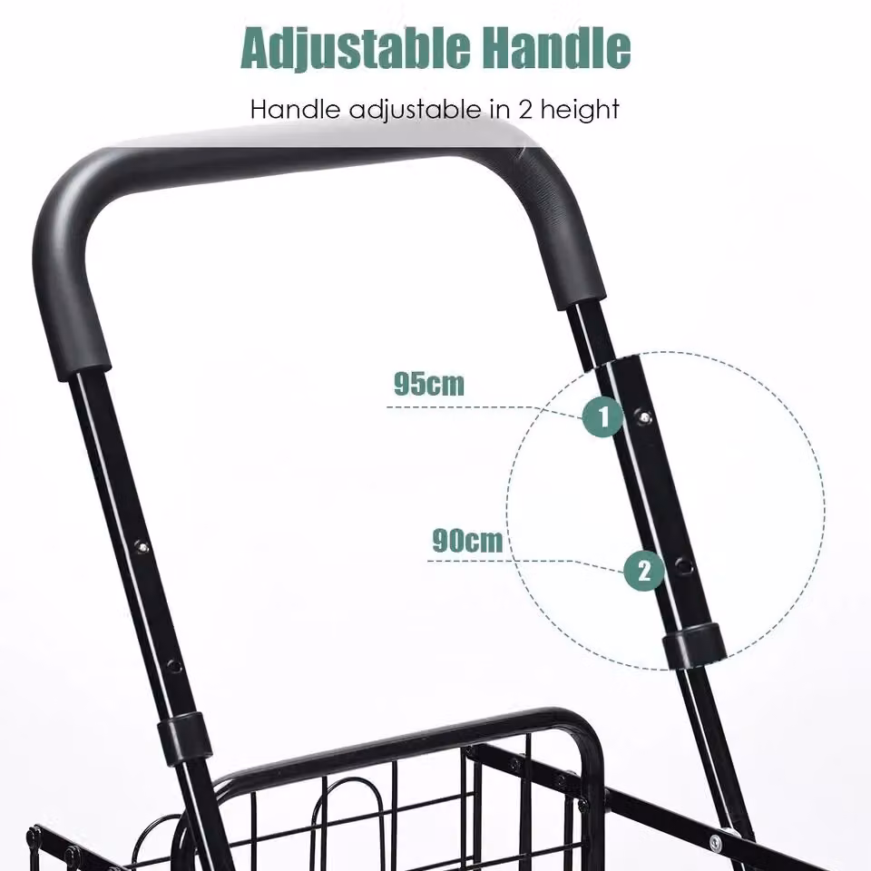 Costway Folding Portable Double Basket Grocery Utility Shopping Cart in Black – 5