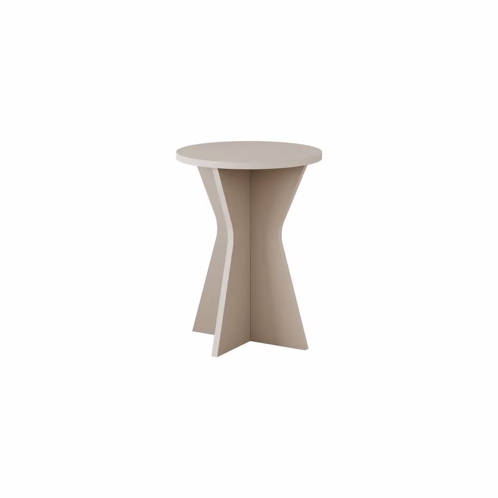 Decortie Lisa Round Geometric Pedestal Side Table in Beige, W/D/H: 40 x 40 x 51.8 cm – 2
