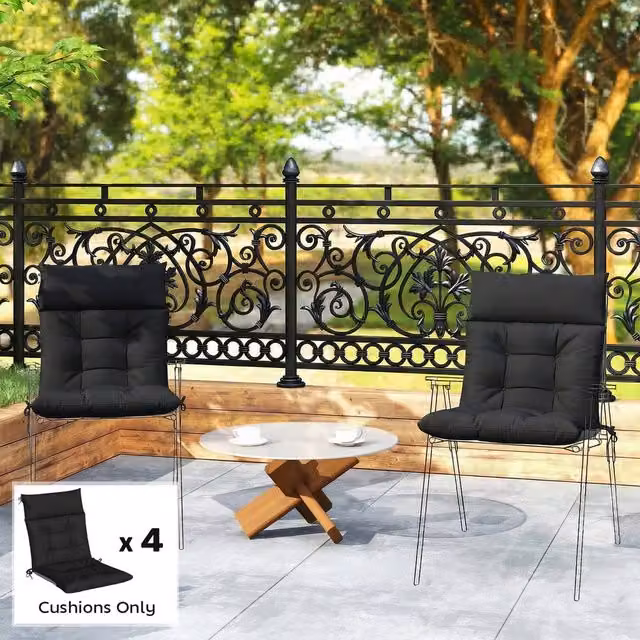 OUTSUNNY Set of 4 Waterproof and UV-Resistant Rectangular Garden Chair Cushions in Black