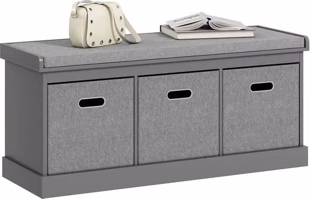 NESTLUNE Shoe Storage Bench with Fabric Drawers in Grey, W: 100 cm, D: 60 cm, H: 60 cm
