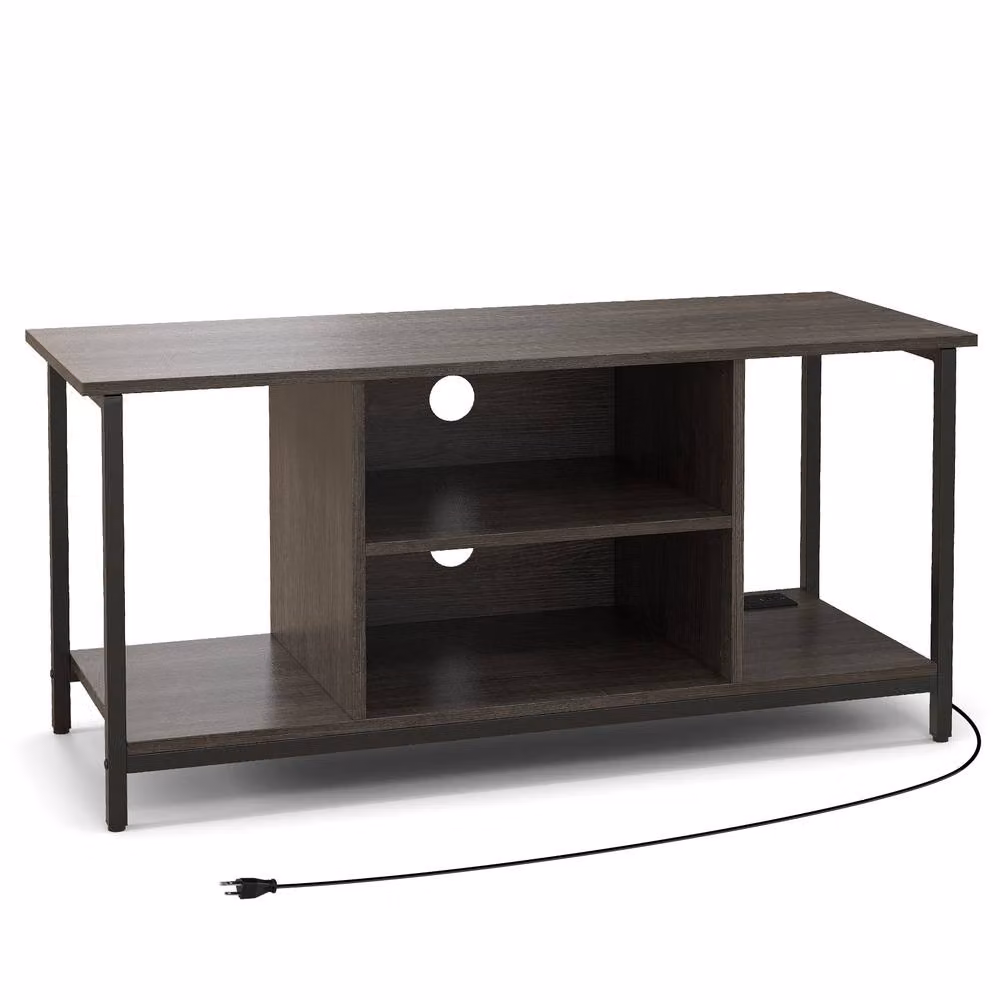 Gymax Modern 3-Tier Grey TV Stand with Power Outlet and Type-C Port – 8