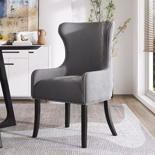 Komore Grey Velvet Upholstered Dining Chair