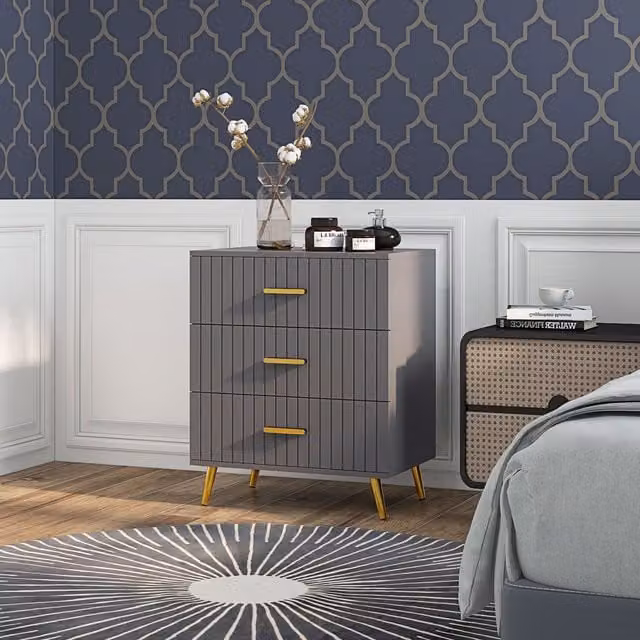 HOMCOM Modern Freestanding Bedroom Dresser with Drawers in Dark Grey and Gold