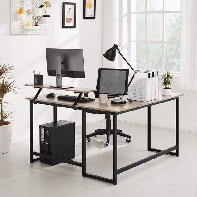 VASAGLE Industrial L-Shaped Corner Computer Desk in Brown and Black, W/D/H: 140 x 91 x 76 cm