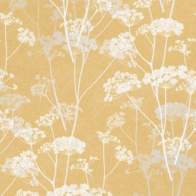 I Love Wallpaper Olivia Floral Metallic Glitter Mustard Yellow Wallpaper, Width: 33 cm