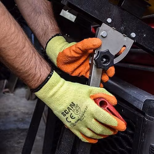 Scan SCAGLOKSPKXL Knitshell Latex Palm Work Gloves, Orange and Yellow, Size XL, 12 Pairs – 2