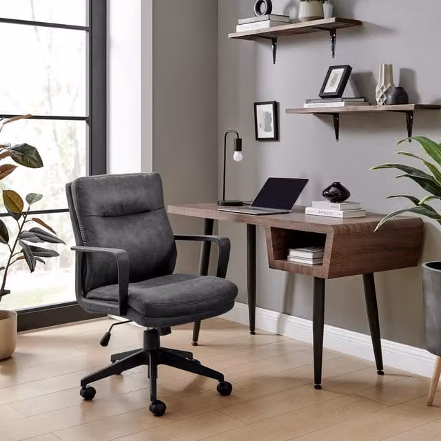 Rosco Black Synthetic Leather Swivel Task Chair with Armrests and Castors