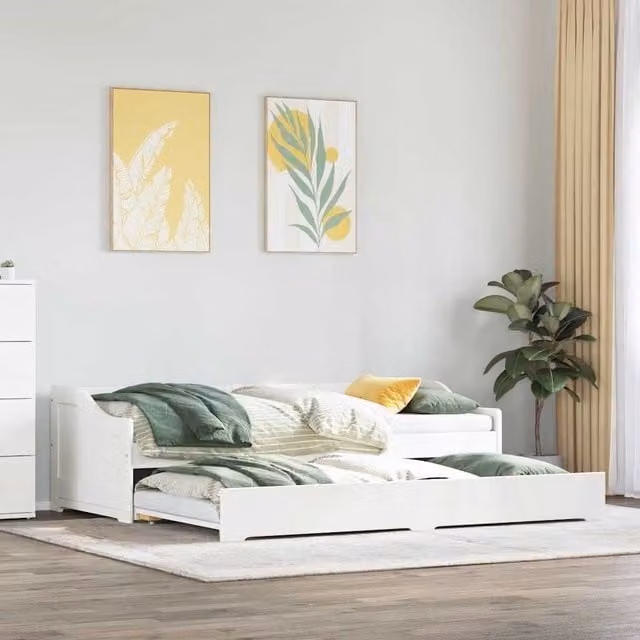Berkfield Home White Rustic Solid Wood Daybed with Trundle, W/D/H: 90 x 200 cm