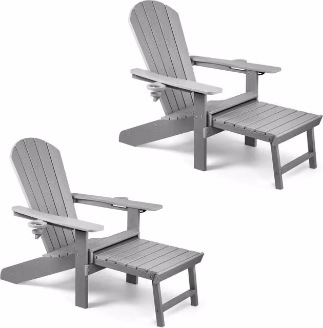 Vonhaus Adirondack Garden Chair with Footstool and Cup Holders in Grey