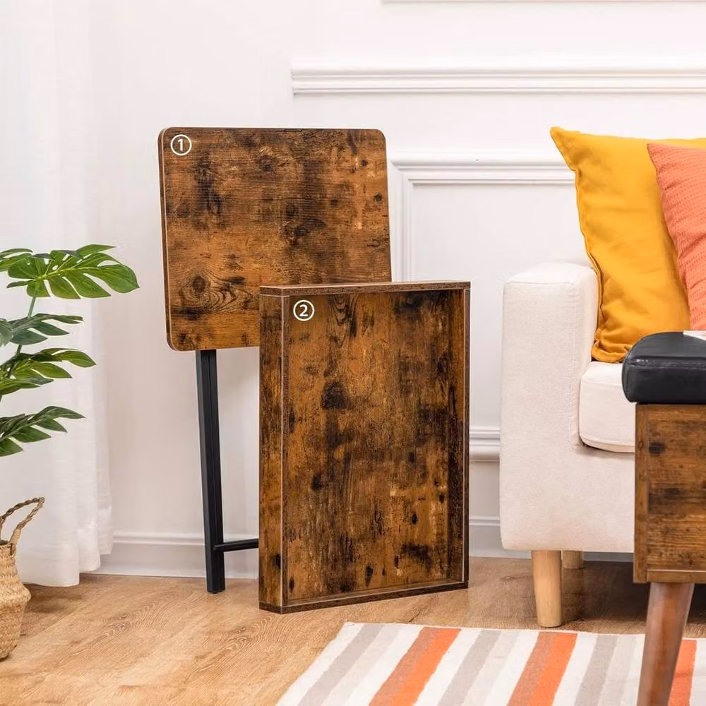 FORGEVIO Folding TV Tray Table in Brown with Metal X-Frame and Reversible Rectangular Top – 4