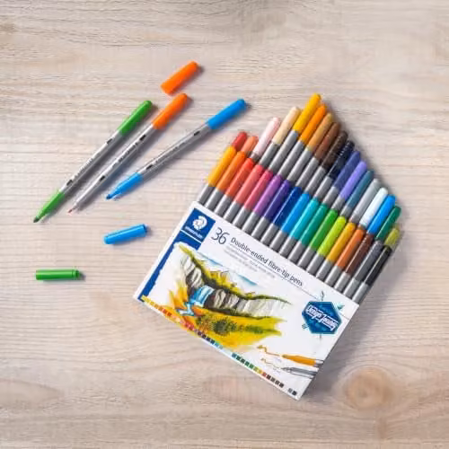 STAEDTLER Design Journey Double-Ended Fibre-Tip Pens with Thin and Wide Nibs, Assorted Colours (Pack of 36) – 2