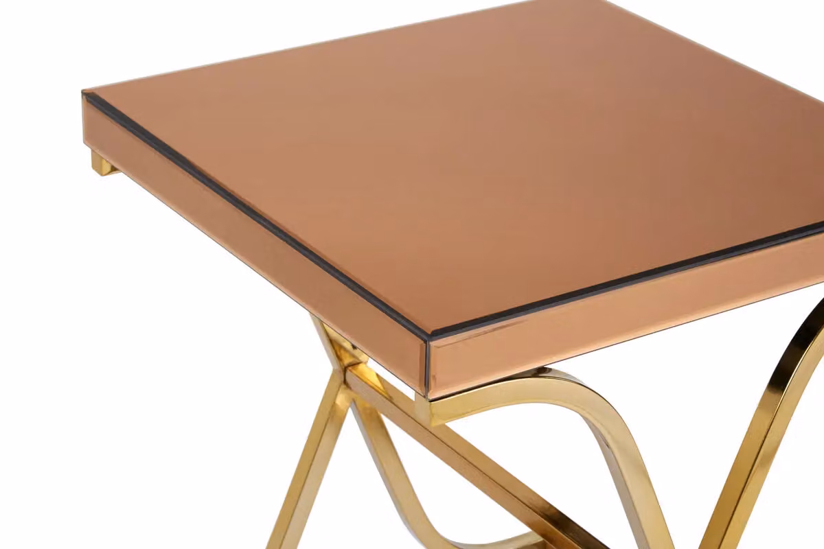 Orsina Elegant Square Glass Side Table with Gold X-Frame Base – 3