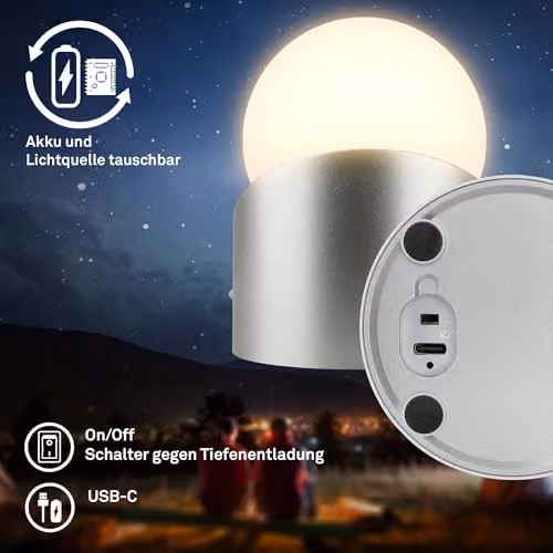 Briloner Mini LED Table Lamp, Chrome Matt, W/D/H: 10 x 8 x 9 cm – 2