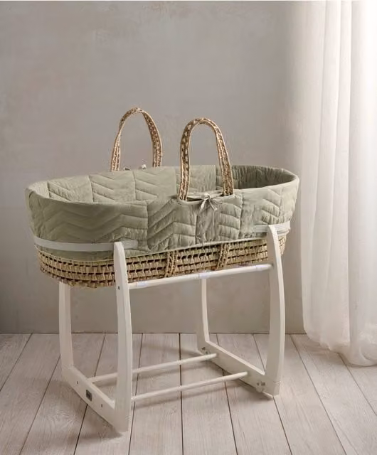 Mamas & Papas Sage Green Rattan Moses Basket