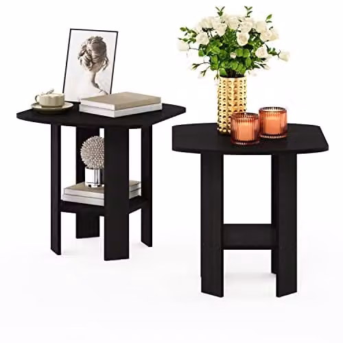 Furinno Simple Design 2-Tier Side Table Set in Espresso