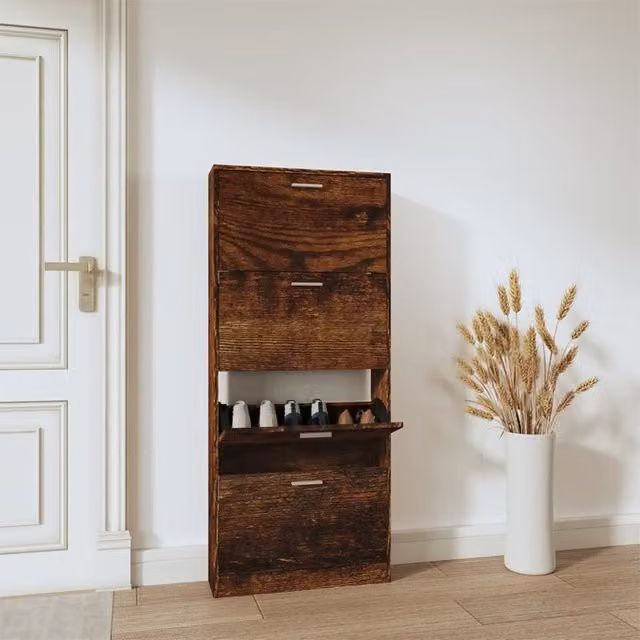 Berkfield Home Smoked Oak Shoe Cabinet in Brown, W/D/H: 59 x 17 x 150 cm – 1