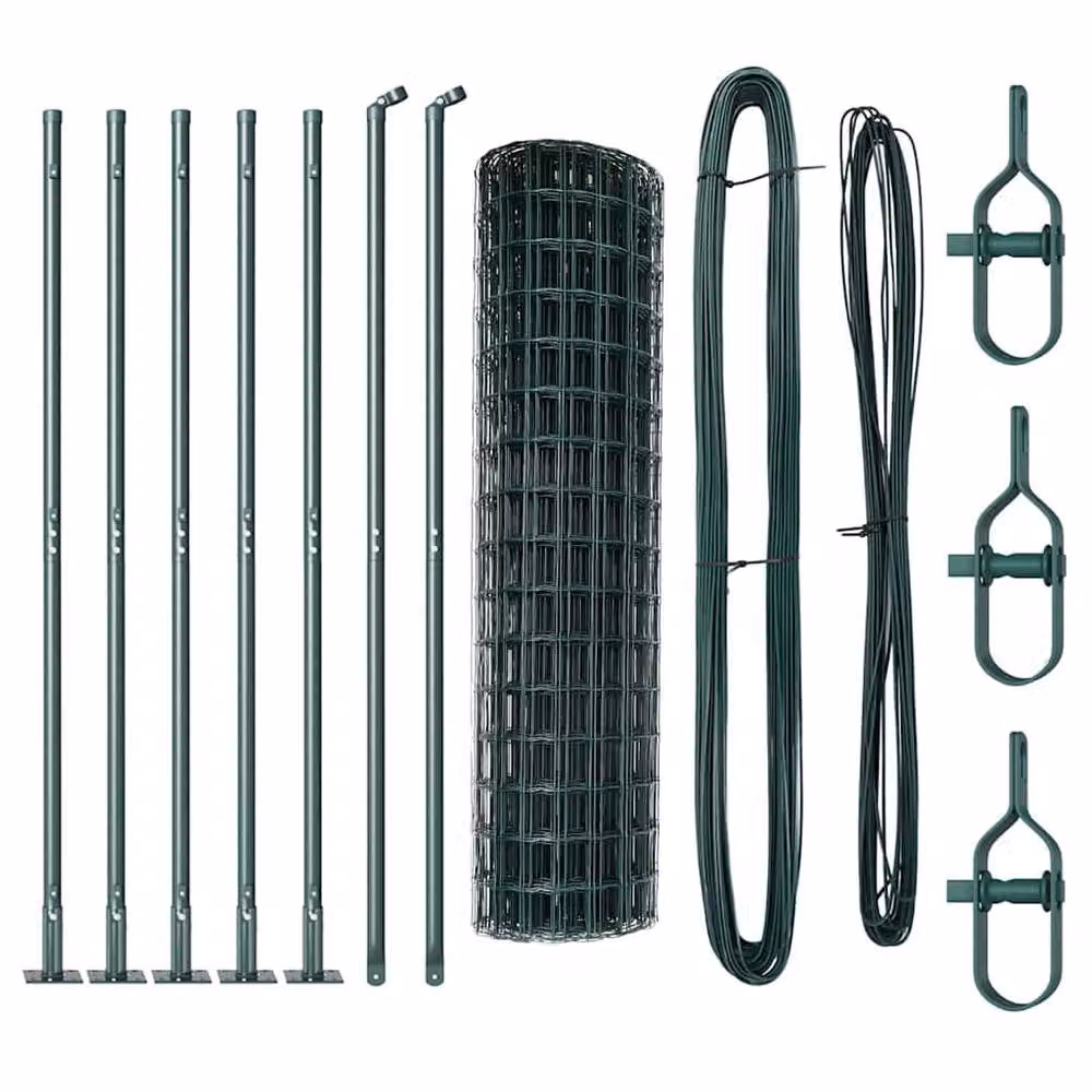 Berkfield Home Euro Fence with 7 Flanged Posts, Galvanised Steel, Green, 0.8 x 10 m – 4