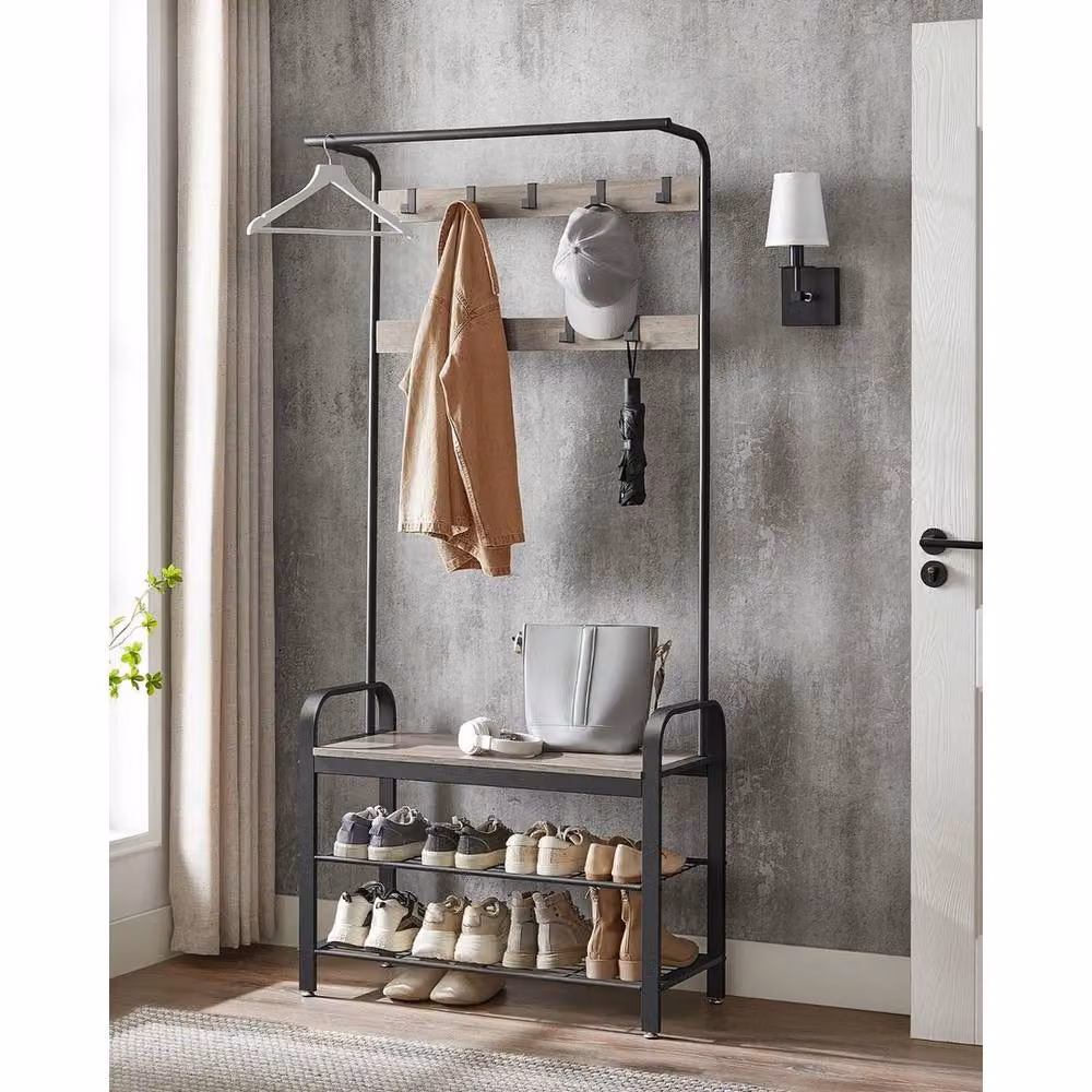 Kelvenix Hall Tree with Shoe Storage Bench in Beige – 2
