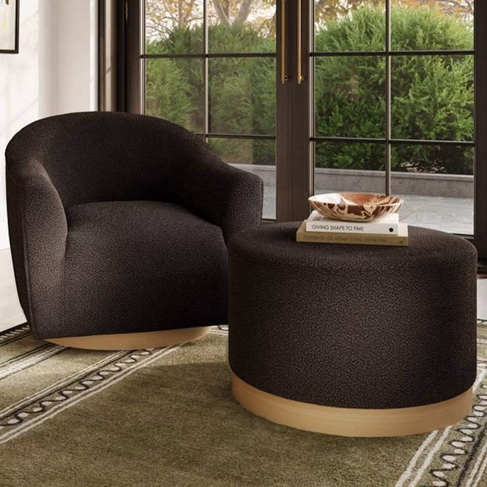 Lemon Pavilion Furniture Lara Large Boucle Pouffe in Black, W60 x D60 x H35 cm – 2