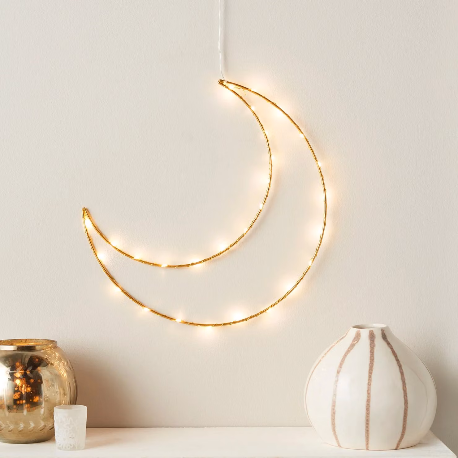 Lights4fun Gold Osby Moon Hanging Decoration with Warm White LEDs, 30cm – 1