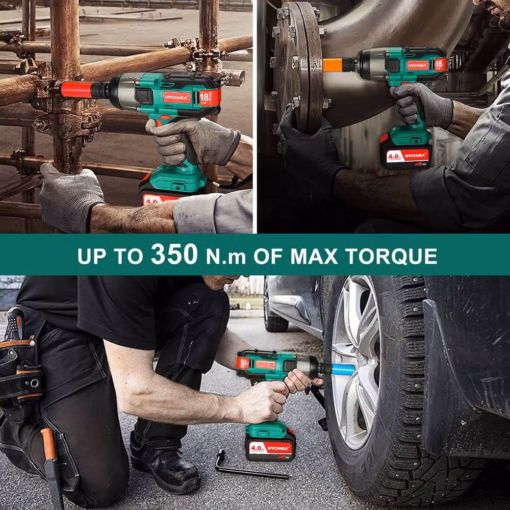 HYCHIKA Cordless Impact Wrench with 4.0Ah Battery and 3 Sockets, Green – 5