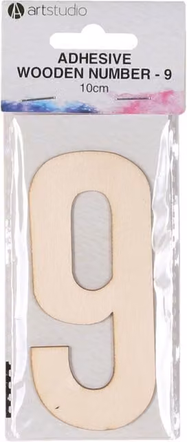 Art Studio Adhesive Wooden Number 9 in Beige