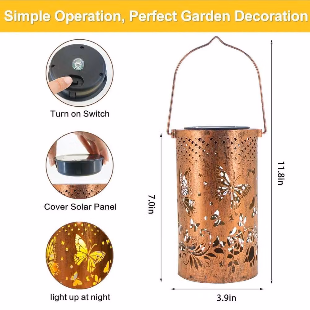 EONLION Solar Butterfly Projection Lantern in Bronze with Warm White Light, Height: 100 cm – 2