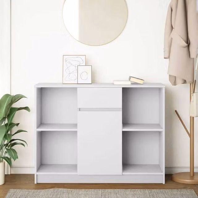 Berkfield Home White Sideboard with Drawer, W/D/H: 101 x 35 x 76 cm