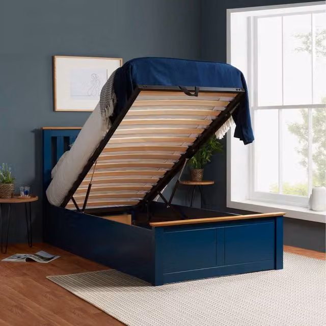 Birlea Phoenix Nebula Single Ottoman Bed and Mattress Bundle in Navy Blue, 90cm (3ft)