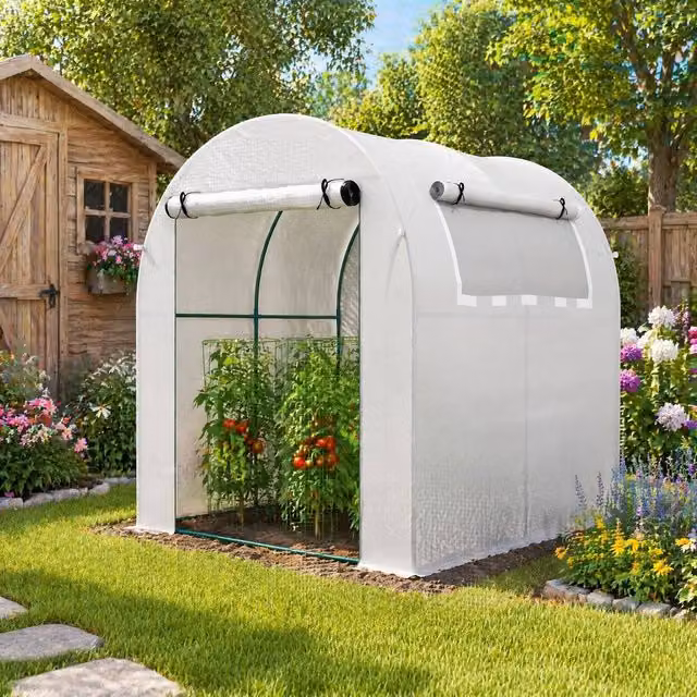 STILVORA White Walk-In Greenhouse with Roll-Up Door and Window, W/D/H: 180 x 200 x 180 cm