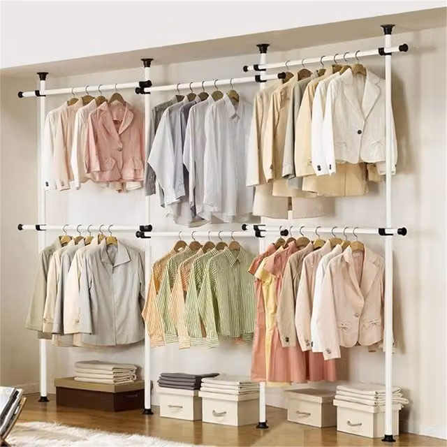 EONLION Triple Clothes Rack Wardrobe Organiser in White