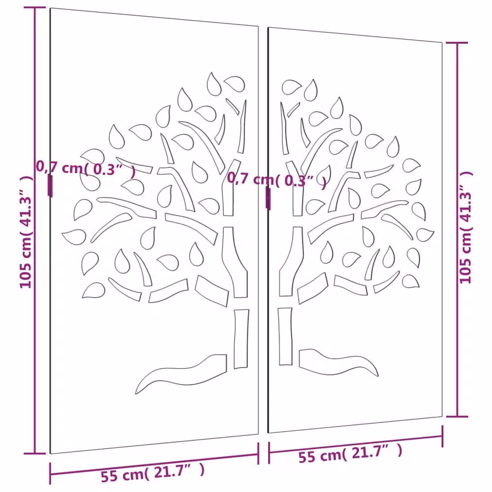 Berkfield Home Garden 2-Piece Brown Corten Steel Floral Wall Decorations, W: 55 cm, H: 105 cm – 3