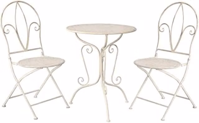 GlamHaus Marseille 3 Piece White Metal Bistro Set for Garden and Terrace