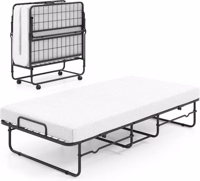 Costway Single Size Folding Guest Bed with Memory Foam in White, W/D/H: 90 x 190 cm