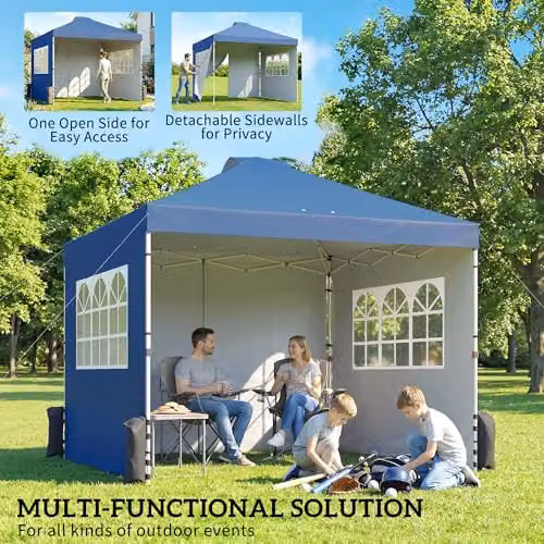 Outsunny Pop Up Gazebo with 3 Sidewalls and UPF 50+ Protection, Blue, W/D/H: 300 x 300 x 285 cm – 3