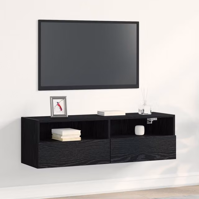 Berkfield Home Modern Black Oak Wall Mounted TV Cabinet with Internal Shelves and Drawers, W/D/H: 100 x 30 x 30 cm – 1
