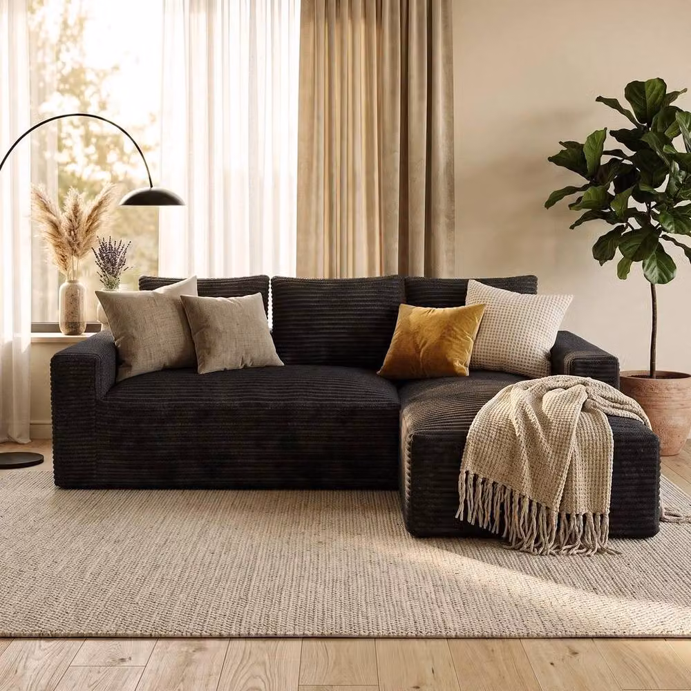 FORGEVIO Black L-Shaped Modular Boneless Sofa with Scatter Cushions – 3