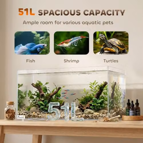 PawHut 51L Fish Tank with Protective Base Mat, Transparent and Black, W: 60 cm, D: 30 cm, H: 30 cm – 5