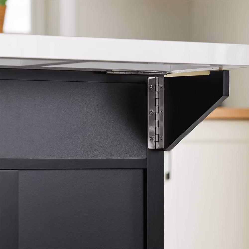 SoBuy Mobile Drop-Leaf Kitchen Island Breakfast Bar with 2 Drawers in Black – 8