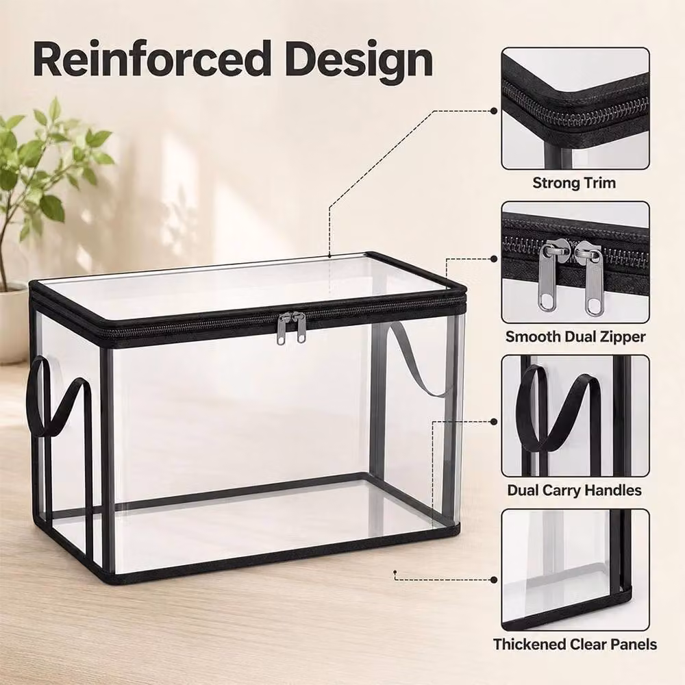 Ventryn Heavy-Duty Plastic Storage Box with Lid and Handles, Transparent and Black, W/D/H: 38.0 x 32.0 x 24.0 cm – 3