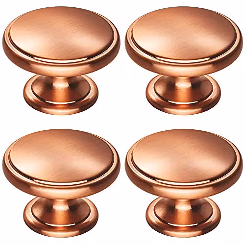 Loops 4 Pack Ring Domed Cupboard Door Knobs in Satin Copper, 38.5mm Diameter