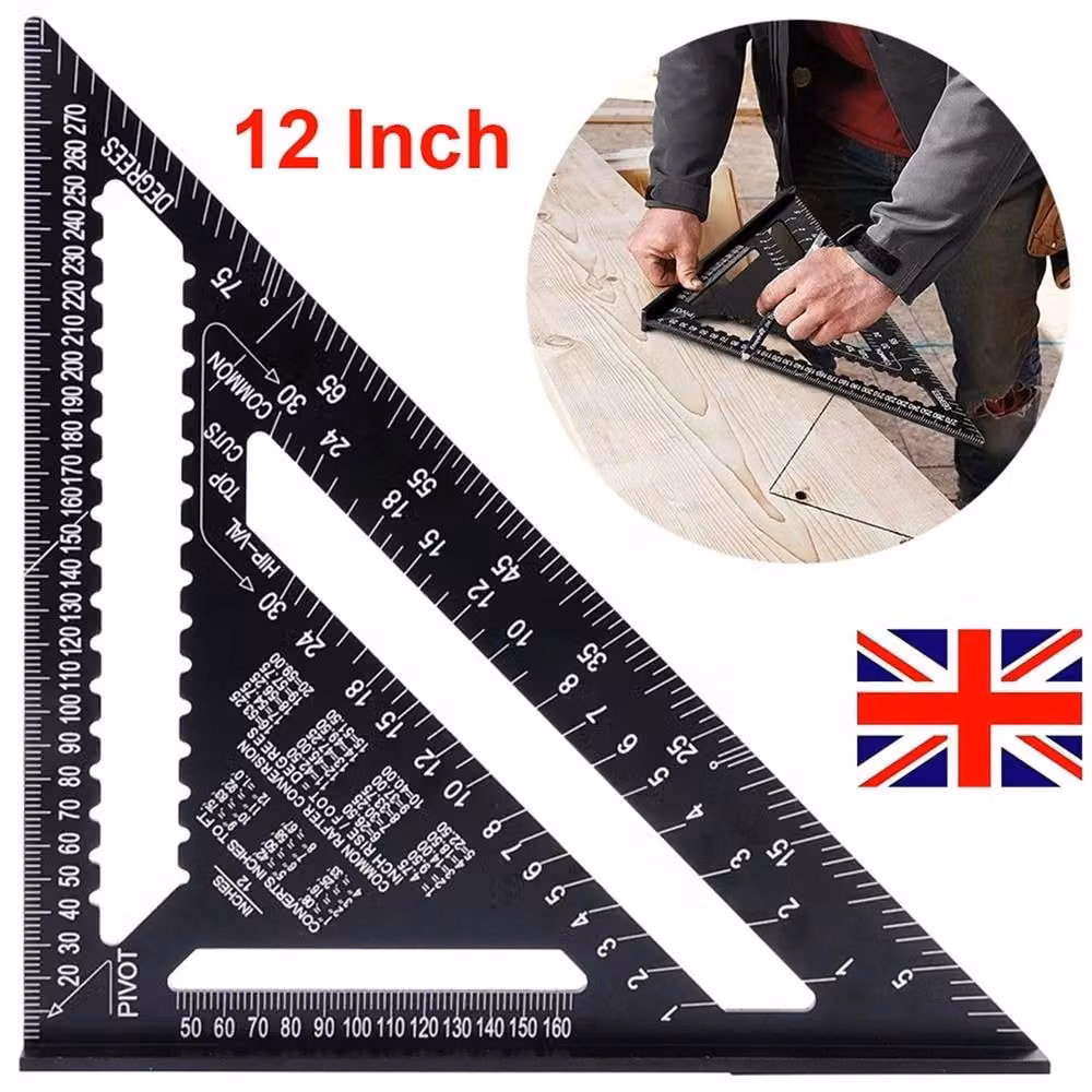 Nordara Aluminium Roofing Speed Square Rafter Angle Guide, Black, 30 cm – 4