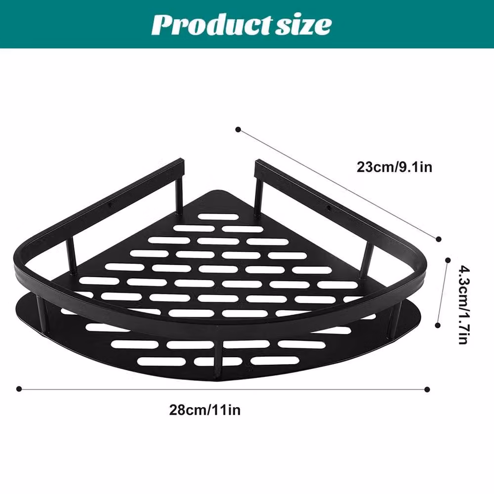 VOGREX 2 Pack Black Corner Shower Storage Shelves with Drainage and Adhesive Wall Mount – 2