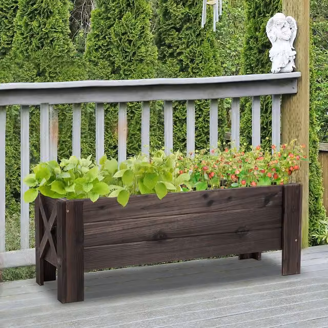 Outsunny Carbonized Wooden Garden Raised Bed Planter in Brown, W/D/H: 36.5 x 36.5 x 36 cm – 1