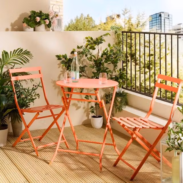 VonHaus 2 Person Folding Garden Bistro Table and Chairs Set in Coral – 1