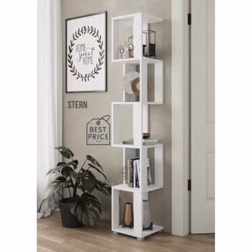 Shefa Line 5 Tier Corner Bookshelf, White Freestanding Slim Cube Storage Unit, Height: 168 cm – 2