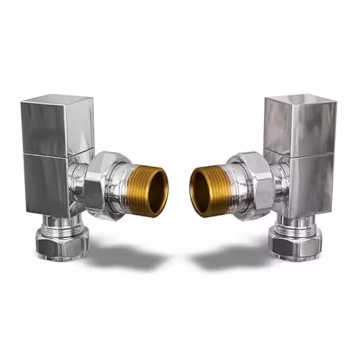 UK Radiators Square Angled Radiator Valve Pair in Polished Chrome Brass – 2