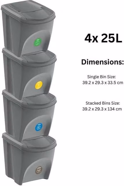 FLAVORA Stackable Grey Plastic Bins with Flip Lids, 4 x 25L – 1