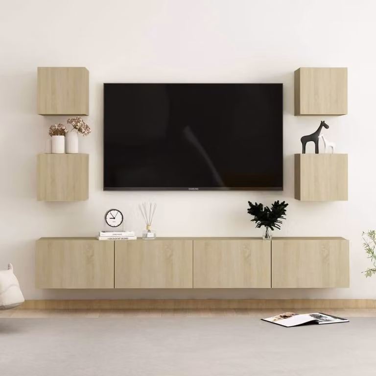 Berkfield Home 6 Piece TV Cabinet Set in Sonoma Oak and Light Tan Engineered Wood